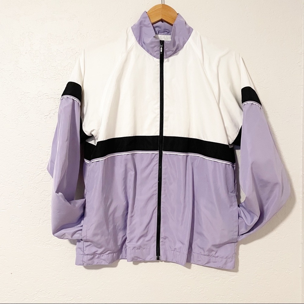 VINTAGE 90s Classic Elements Purple and White Windbreaker Jacket Size‎ Medium